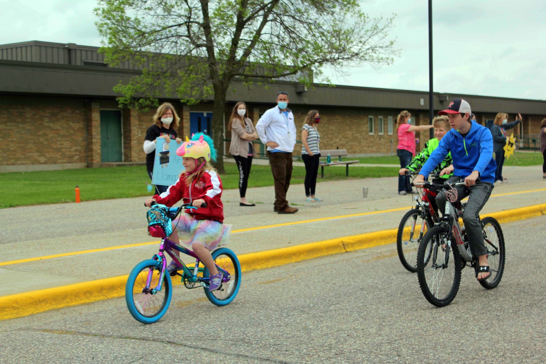 Children ride bikes